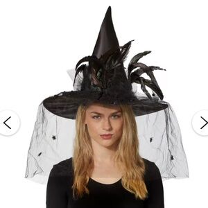 Feathered Black Witch Hat